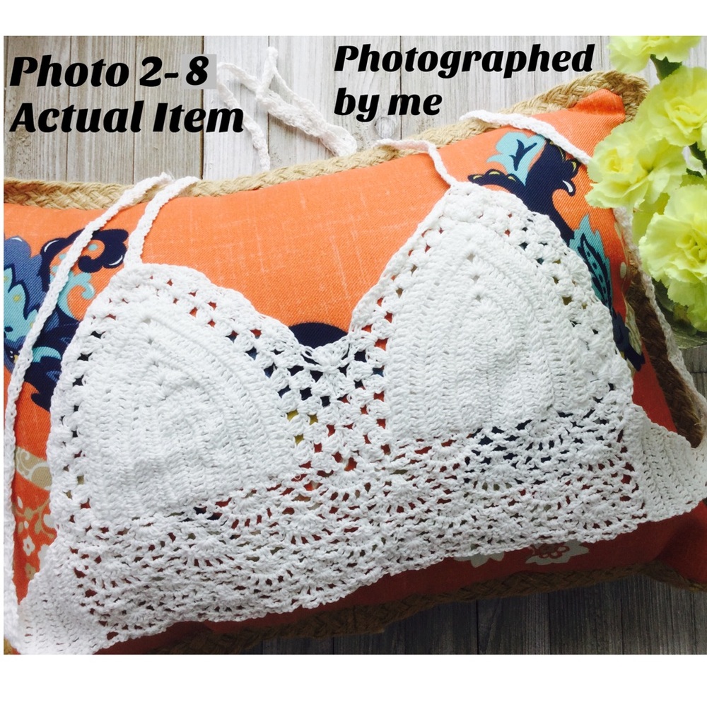 NEW STYLE BOHO WHITE CROCHET KNIT LINED BRALETTE - Picture 4 of 8